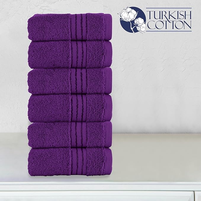 Elegant Comfort Premium Turkish Cotton 6 Pack Washcloths Set - 13 x 13 inch, Luxurious Hotel Spa Quality 100% Turkish Cotton 6PC Washcloth Set - Highly Absorbent - Soft Bathroom Towels, Purple