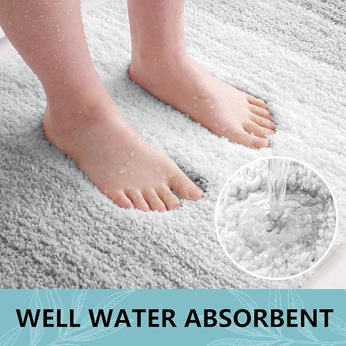 Arotive Microfiber Bathroom Rugs, Shaggy Soft and Absorbent Bath Rug, Non-Slip, Thick Plush Machine Washable Dry Bath Mats for Bathroom, Tub and Shower, 24x16, Light Grey