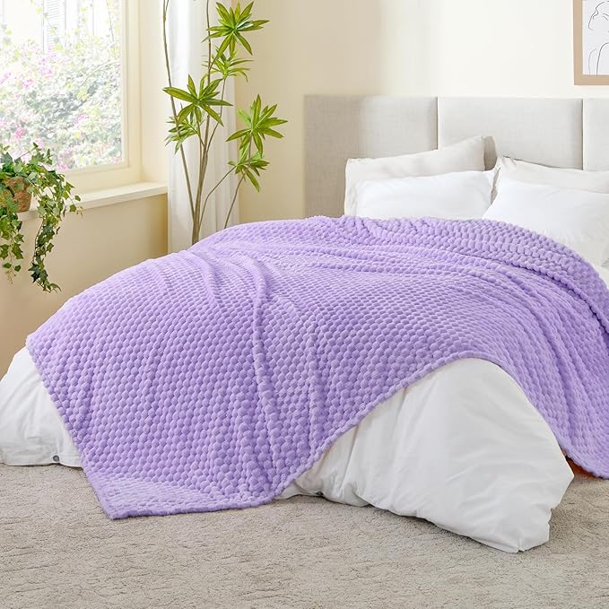 BEDELITE Jacquard Blanket - 3D Fleece Decorative Lavender King Size Throw, Super Soft and Cozy Warm Fuzzy Blanket All Seasons Suitable, 108x90Inches