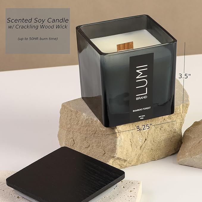 Luxury Aroma Set | Scented Reed Diffuser (200ml), Scented Wood Wick Soy Candle (200g), Aroma Room Spray (50ml), Includes Dried Flowers, 8 Reed Sticks - Home Fragrance Gift Set (Bamboo Forest)
