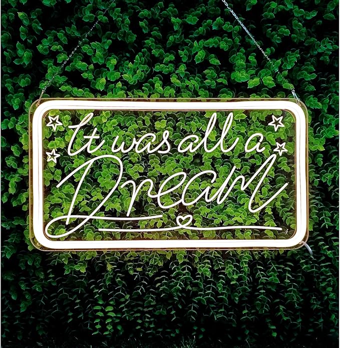 It Was All A Dream Neon Signs For Wall Decor, Neon Light Signs for Bedroom Club Office Hotel Cafe Dream Neon Lights Wedding Birthday Party,Room Decor, Aesthetic Room Decor, Living Room