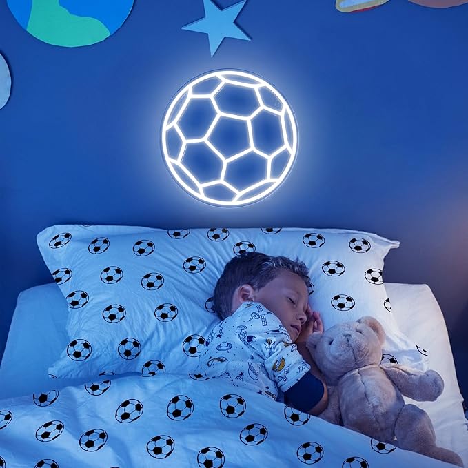 YSMNDE Soccer Neon Sign for Bedroom, Dimmable Soccer LED Signs for Wall Decor, Powered by USB Football Neon LED Light for Boys Room Birthday Party Kids Holiday Gifts,12'' X 12''