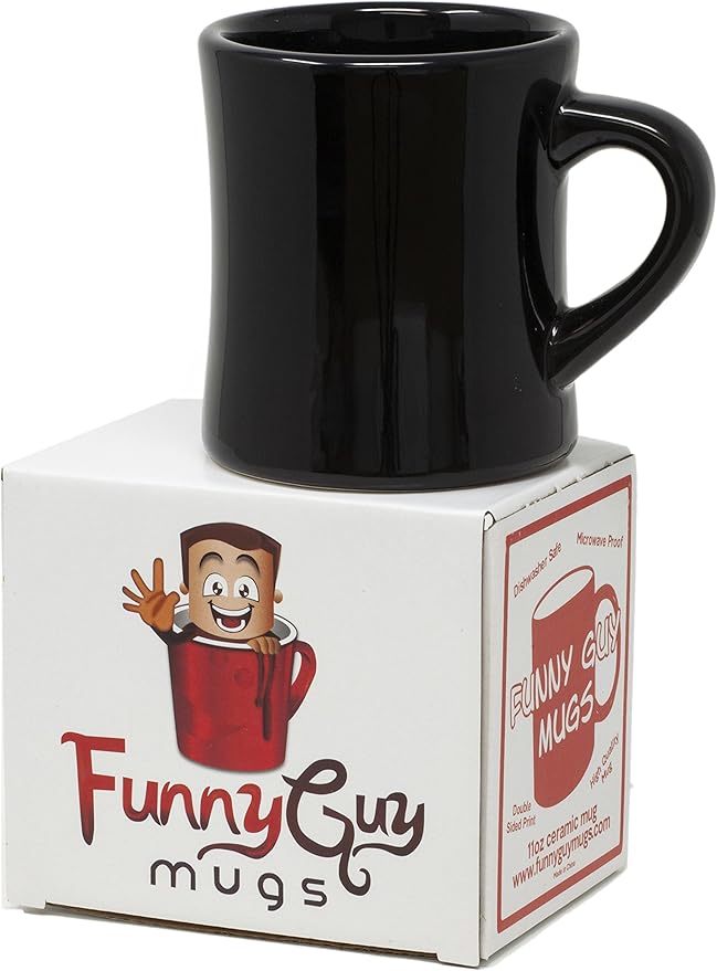 Funny Guy Mugs Classic Retro Diner Coffee Mug - Heavy Duty 10 Oz Stoneware Cup with Easy Grip Handle - Ideal for Hot and Cold Beverages (Black, 10 Ounce)
