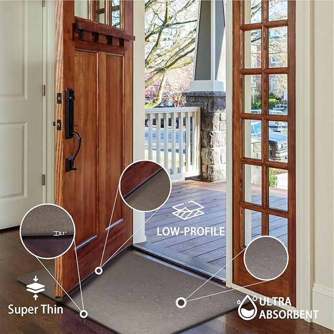 Yancorp 17"x48" Ultra Thin Long Bathroom Rugs,Low Profile Long Bath Mat Non Slip Fit Under Door Absorbent Washable Indoor Door Mat Shower Sink