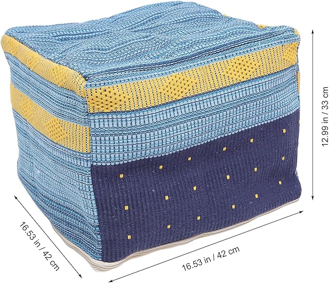 VOSAREA Square Pouf Ottoman Cover - Boho Linen Cushion Decorative Unstuffed Thick Cotton Linen Tatami Buttocks Cushion (Sky-Blue)
