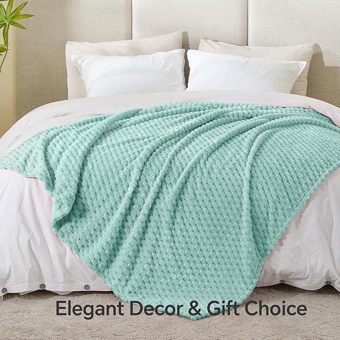 BEDELITE Fleece Throw - Twin Blanket for Bed Couch, 3D Jacquard Decorative Haze Blue, Soft Cozy Warm Plush Fuzzy Blanket for All Seasons, 60x80Inches
