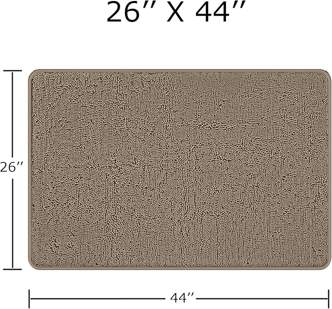 Taupe Bathroom Rugs – Absorbent and Washable Bath Mat, Non-Slip, Thick Soft Chenille Bath Rugs for Bathroom Floor, Shower, Sink - 26" x 44"