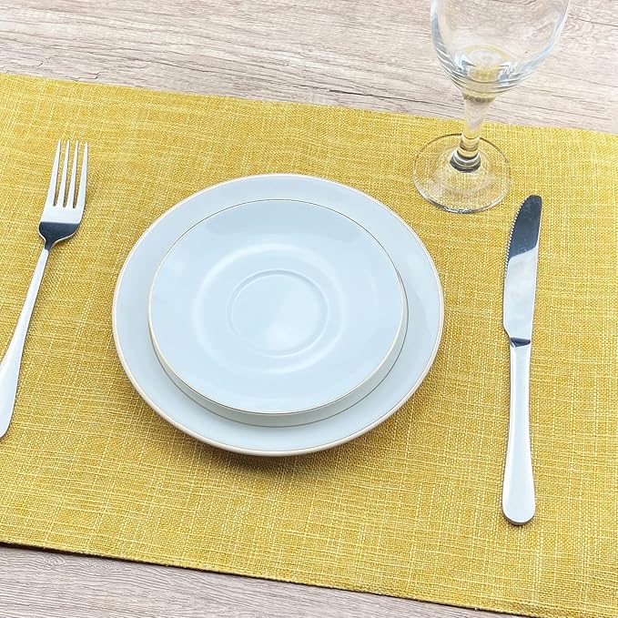 Weabetfu Cloth Placemats Set of 4 Heat Resistant Dining Table Placemmats Cotton Linen Machine Washable Kitchen Table Mats Wrinkle Free Thick Fabric Place Mat,Easy to Clean,13"x19"
