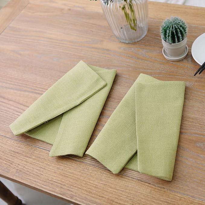 Set of 4,Soft Caddice Faux Linen 2 Side Place Mats Heat Resistant Dining Table Place Mats Kitchen Table Mats 12 x 18 Green