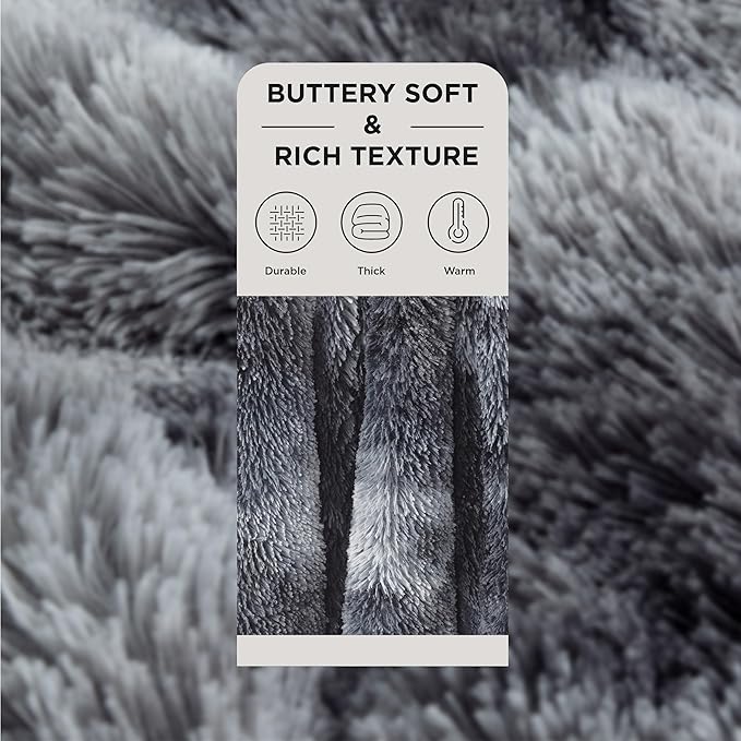 Bedsure Fluffy Tie Dye Grey Blankets Queen Size for Bed, Thick Sherpa Faux Fur Fleece Fuzzy Plush Winter Warm Soft Full Queen Blankets, Bedroom Decor Grey Gifts Cozy Gifts for Women Men, 90x90