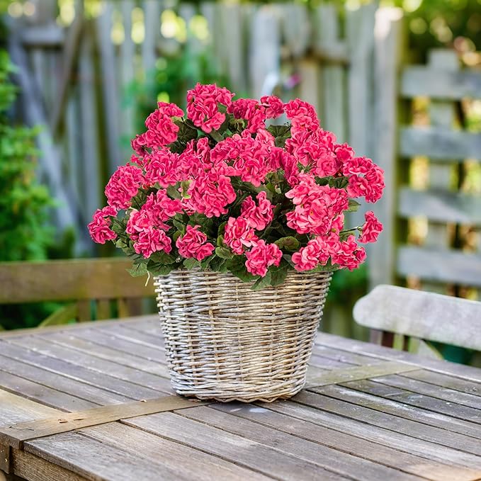 Plastic Flowers for Outdoors Home Decor Fake Plants Artificial Flowers Artificial Geraniums Outdoor Fake Flowers Silk Bouquet, Fall Decor for Interior Porch Garden Decor 14.4"(Rose Red) 8PCS