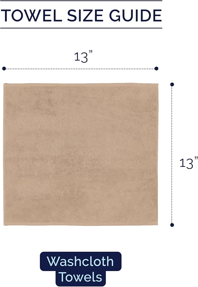 Elegant Comfort Premium Turkish Cotton 6 Pack Washcloths Set - 13 x 13 inch, Luxurious Hotel Spa Quality 100% Turkish Cotton 6PC Washcloth Set - Highly Absorbent - Soft Bathroom Towels, Taupe
