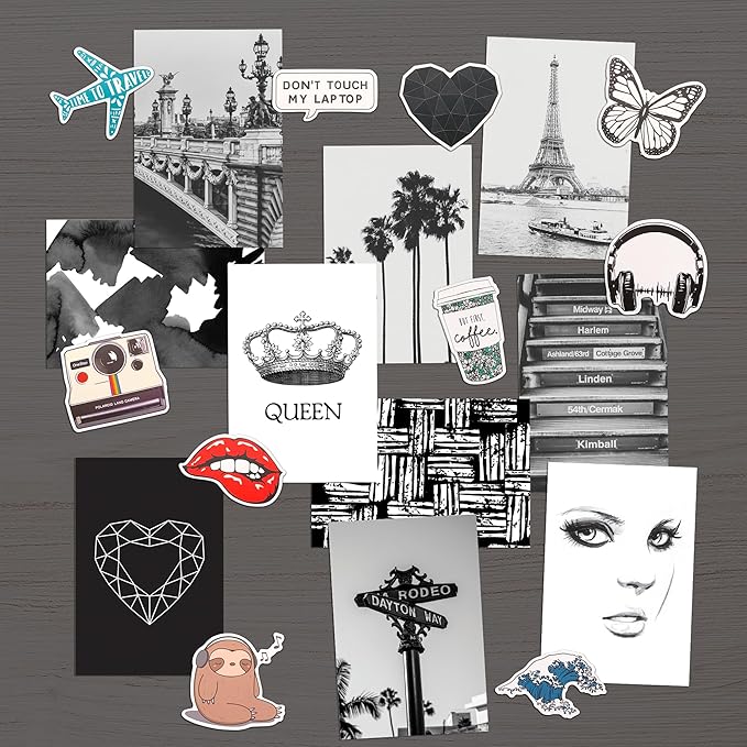 Artivo Black White Aesthetic Picture for Wall Collage 50 set 4x6, City Chic Wall Decor for Teen Girls, Aesthetic Posters, Black Collage Pictures, College Dorm Room Decor, Photo Collection