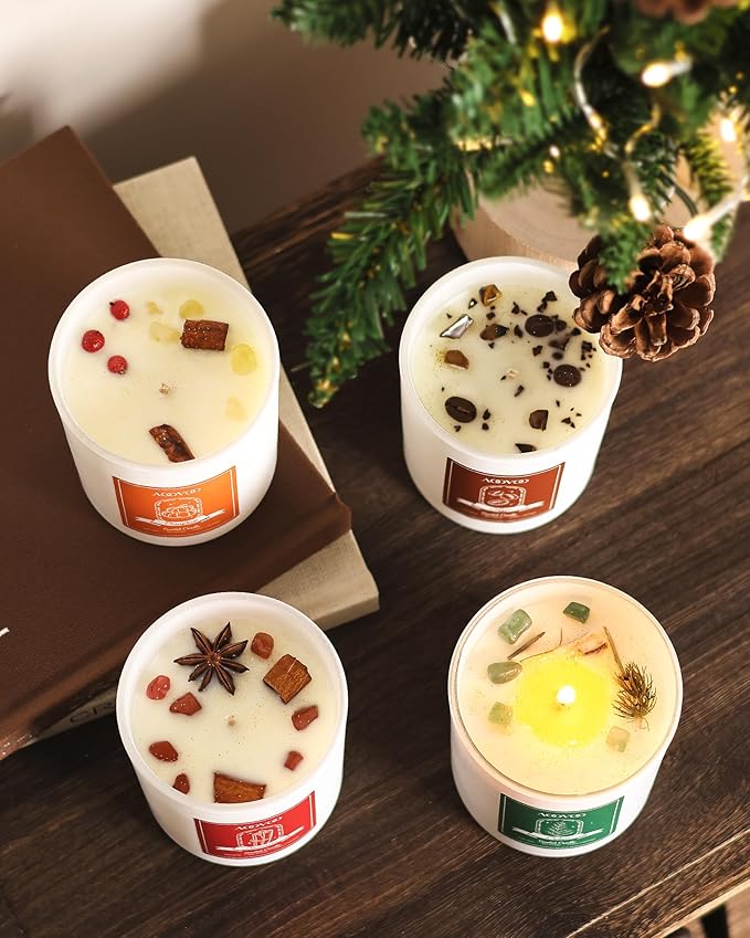 AOOVOO 4 Pack Candles Set for Women - Aromatherapy Candle with Crystals Inside, 40oz Soy Candles for Home Scented, Birthday Gifts Mothers Day Set Candle for Women Mom