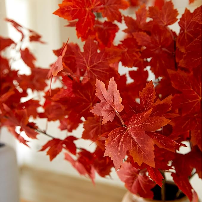 MISSPIN Thanksgiving Decorations 6 PCS Fall Decor Artificial Silk Maple Leaves Branches Set 35.43 Inch Fall Stems Faux Maple Leaves for Wedding Bouquet Table Centerpieces