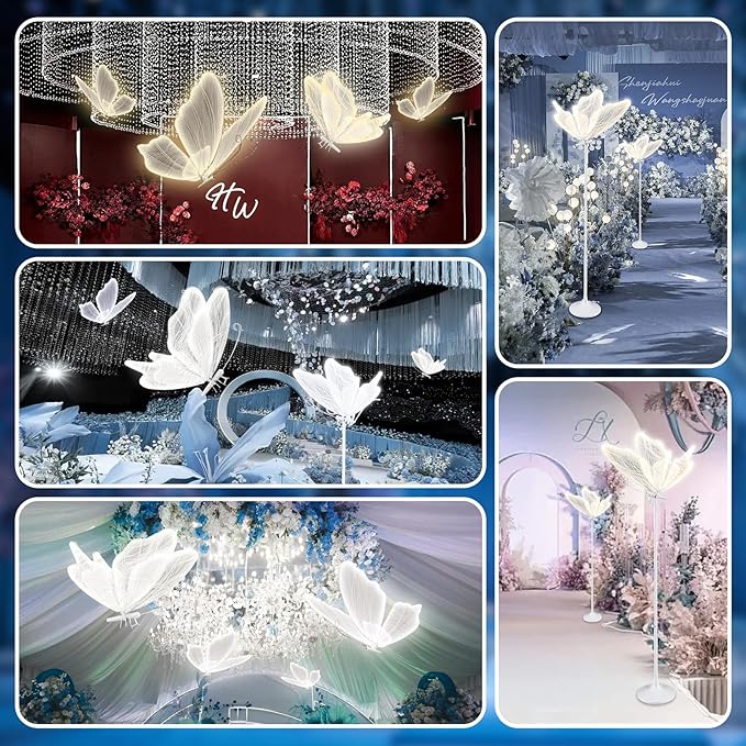 Butterfly Floor Lamp for Wedding Decor - 3 Color LED Ambient Lighting, Wall/Ceiling Mounted Romantic Party Lamp, Iron & Lace Design (31.4in, 1 PCS)