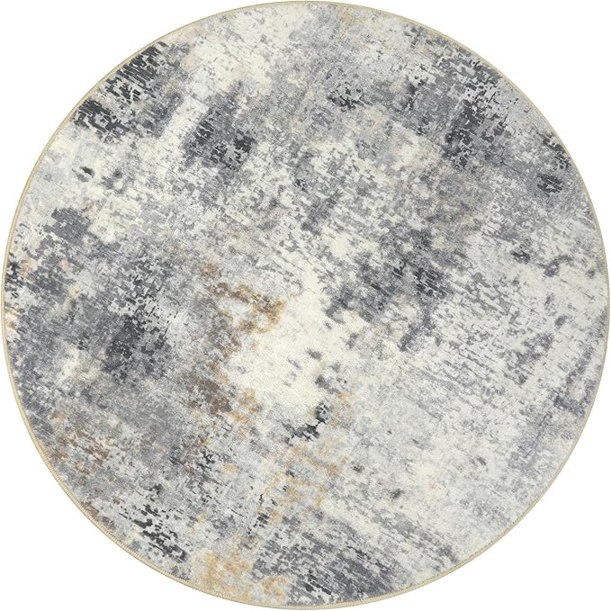 Lahome Modern Abstract Round Rug - 6Ft Gray Circle Rugs for Living Room Soft Dining Room Rugs for Under Table, Machine Washable Bedroom Mat Non Slip Large Carpet for Office Kitchen Entrance