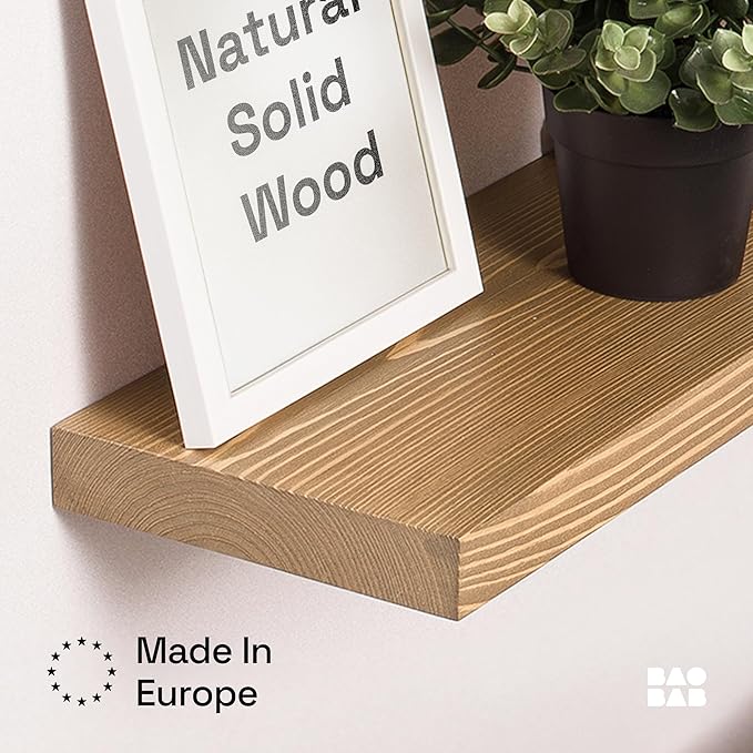 BAOBAB WORKSHOP Natural Wood Floating Shelves for Wall 16 inch - Floating Wall Shelves for Kitchen Bedroom - Wooden Bathroom Shelves - Oak Floating Shelf - 16 x 6.7 Inch, Set of 2