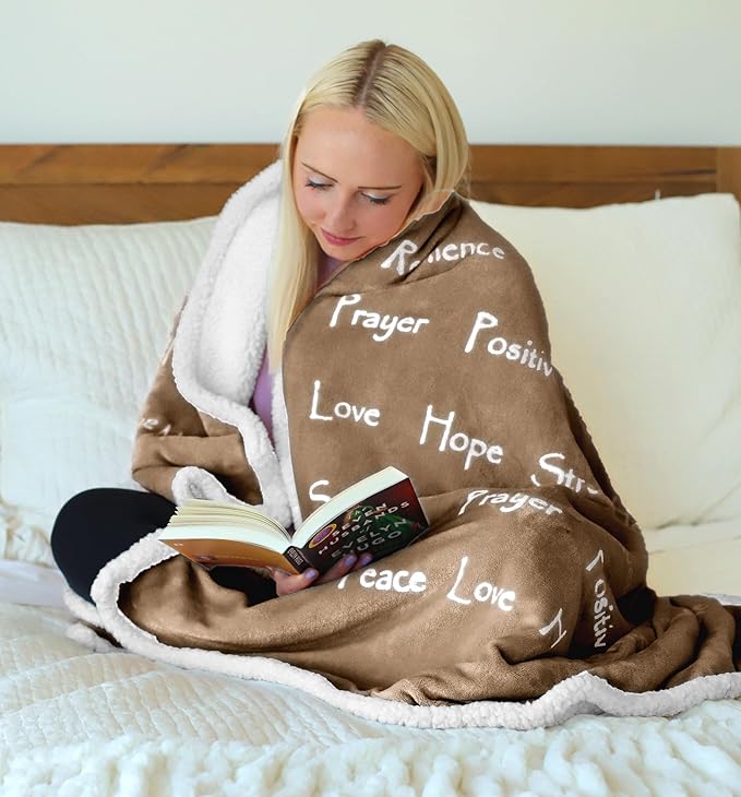 WOLF CREEK BLANKET - Compassion Blanket (Brand)- Strength Courage Super Soft Warm Hugs, Get Well Gift Blanket Plush Healing Thoughts Positive Energy Love & Hope (~Camel 2X, 50 x 65 Sherpa)