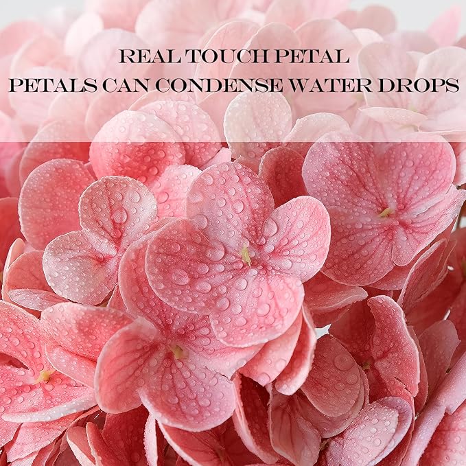 Real Touch Pink Hydrangea Artificial Flowers,3Pcs 21” Large Royal Faux Silk Flowers, Fake Artificial Hydrangeas for Christmas Kitchen Home Wedding Bouquet Centerpieces Tables