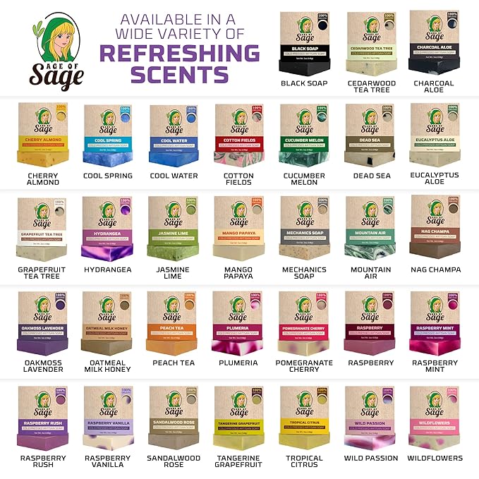 Natural Bar Soap for Women - Vegan Bath Soap Bars Gift Set - Handmade Cold Process Artisan Soap with Essential Oil, Aromatic All Moisturizing Wash Soaps, Fragrant Damsel Scent by Age of Sage (4 Pack)