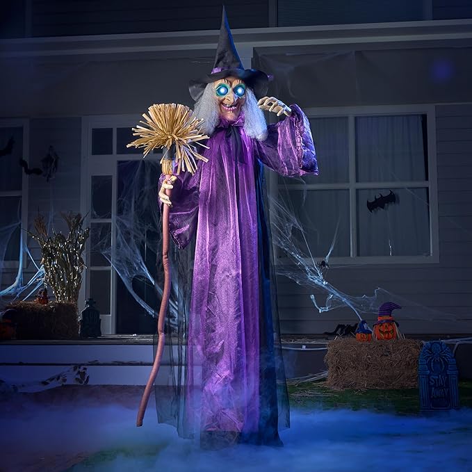 JOYIN 72" Outdoor Halloween Decorations Witch Life Size Animated with LED Eyes and Creepy Sound, Radar Motion Activated Animatronics Clearance for Haunted House Decor Lawn Yard Patio