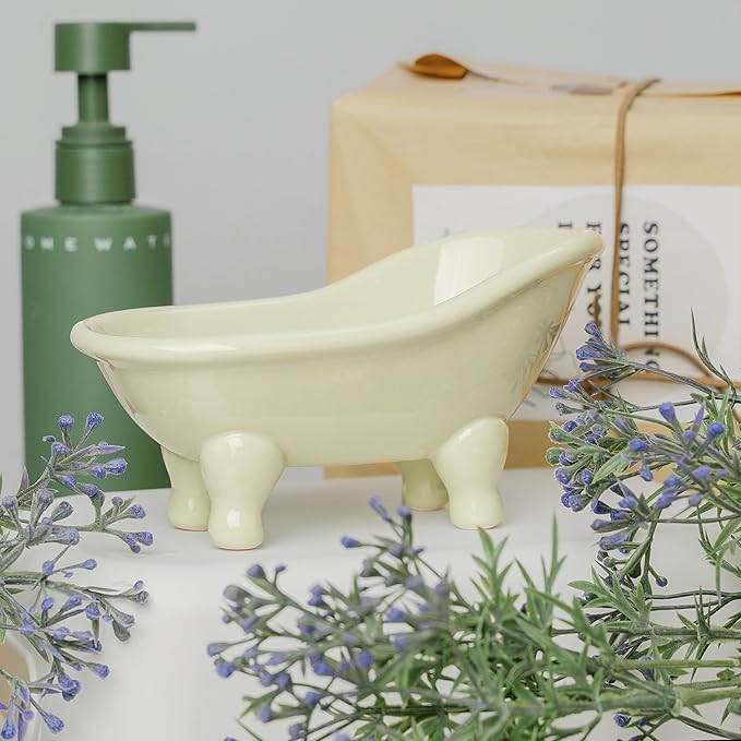 5.6" Ceramic Mini Bathtub Soap Dish Decortative Clawfoot Bathroom Soap Dish (Green Tea)