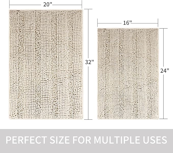 Bath Mat for Bathroom Ultra-Soft Machine Washable Rugs for Shower Room with Non-Slip Backing Shaggy Absorbent Luxury Chenille Bath Rug Perfect for Tub Sink Bedroom Door (20"x32", Ivory White)