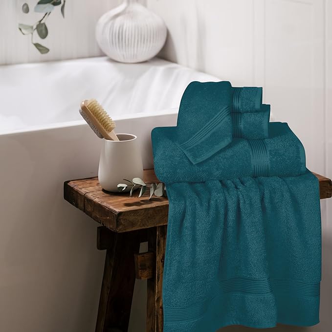 Belizzi Home Ultra Soft 6 Pack Cotton Towel Set, Contains 2 Bath Towels 28x55 inch, 2 Hand Towels 16x24 inch & 2 Wash Coths 12x12 inch, Ideal Everyday use, Compact & Lightweight - Teal