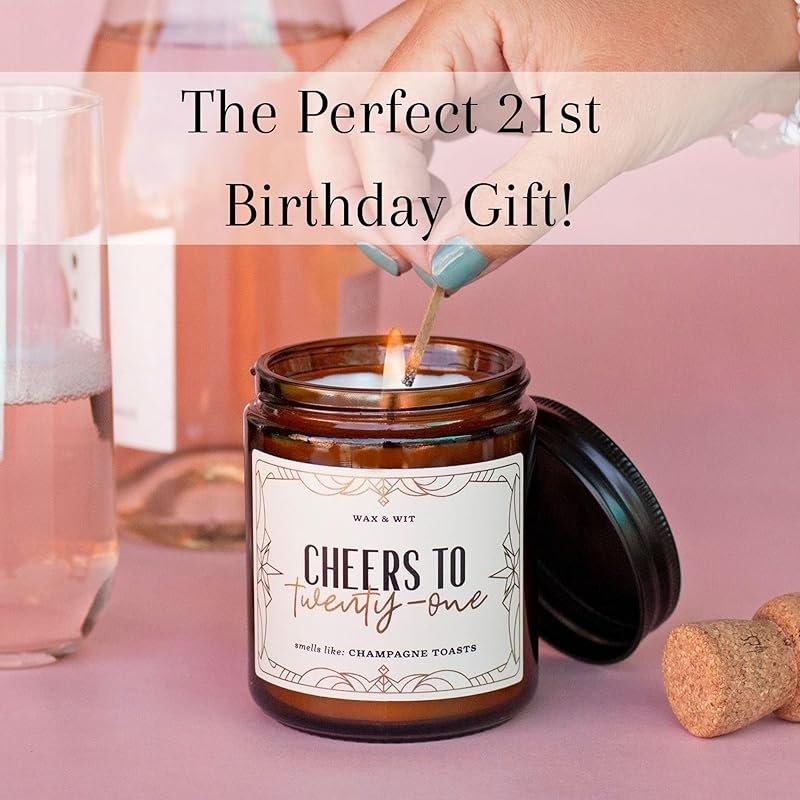 Wax & Wit 21st Birthday Gifts for Her, Happy Birthday Candles - Scented with Champagne Bubbles - 21 Year Old Gift Ideas – 9oz, Soy Wax, 50 Hour Burn, Premium Candle