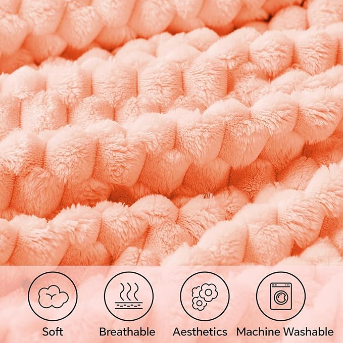 BEDELITE Fleece Throw Blanket for Couch & Bed - 3D Jacquard Decorative Peach Pink Blanket, Super Soft and Cozy Warm Fuzzy Blanket All Seasons Suitable, 108x90Inches