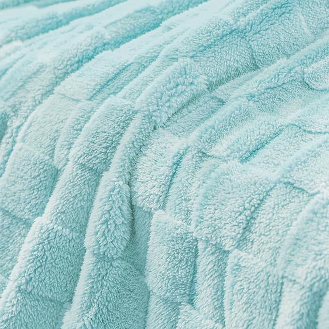 Exclusivo Mezcla Twin Size Flannel Fleece Blanket, Super Soft and Warm Lightweight Checkered Pattern Blankets for All Seasons, 60x80 Inches, Light Blue
