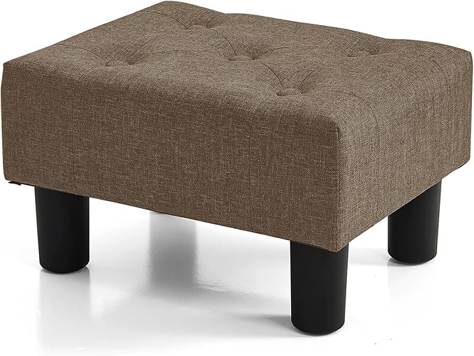 BRIAN & DANY Small Foot Stool, Linen Foot Stools with Legs, Stable Small Footstool for Living Room, Brown