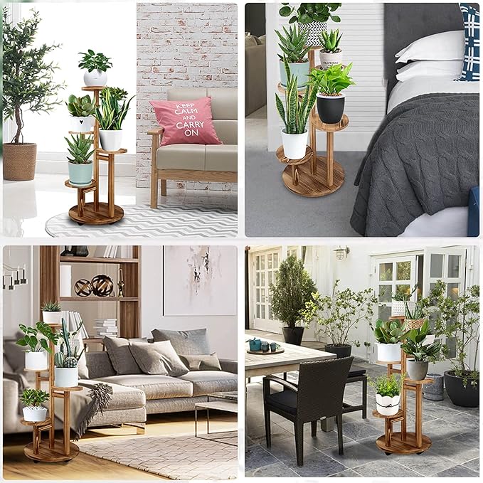 GEEBOBO 5 Tiered Tall Plant Stand for Indoor, Wood Plant Shelf Corner Display Rack, Multi-tier Planter Pot Holder Flower Stand for Living Room Balcony Garden Patio (Walnut)