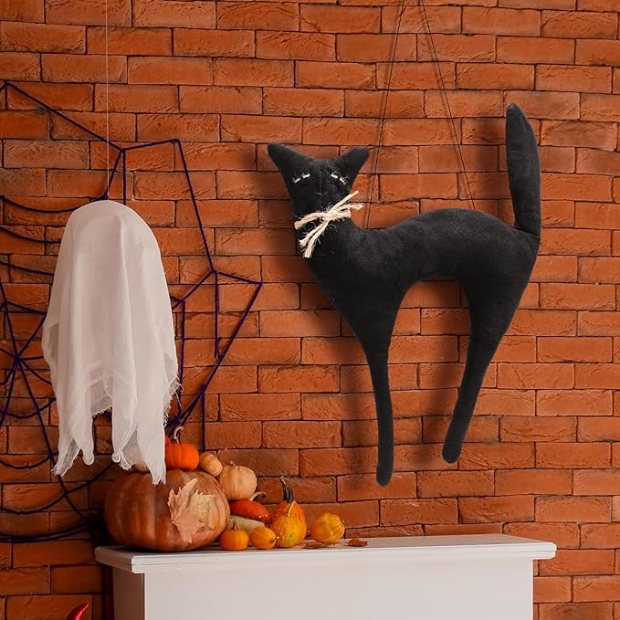 Suhine 16 Inch Halloween Black Cat Decoration Black Moon Cat Gifts Realistic Hanging Vintage Primitiva Halloween Decoration