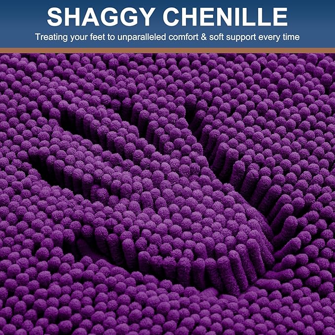 Smiry Luxury Chenille Toilet Rugs U-Shaped 24x20, Soft Absorbent Non-Slip Contour Bathroom Rugs for Toilet, Machine Washable Contoured Bath Mats, Violet