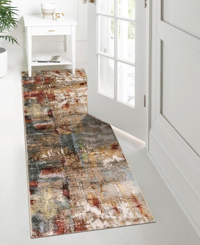 Lahome Washable Runner Rug with Rubber Backing- 2x8 Rug Runners for Hallways Non Slip Kitchen Rugs Non Skid, Modern Abstract Carpet Runner Indoor Floor for Bathroom Entrance Living Room Bedroom,Red