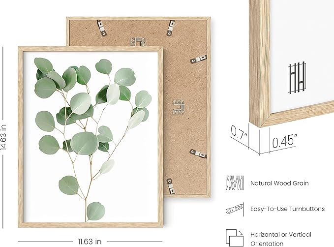 HAUS AND HUES Botanical Plant Wall Art Prints - Set of 4 Plant Wall Decor Prints, Floral Kitchen, Flower Leaves Wall Art, Boho Leaf Eucalyptus Wall Decor, Green Botanical Poster (Beige Frame, 11x14)