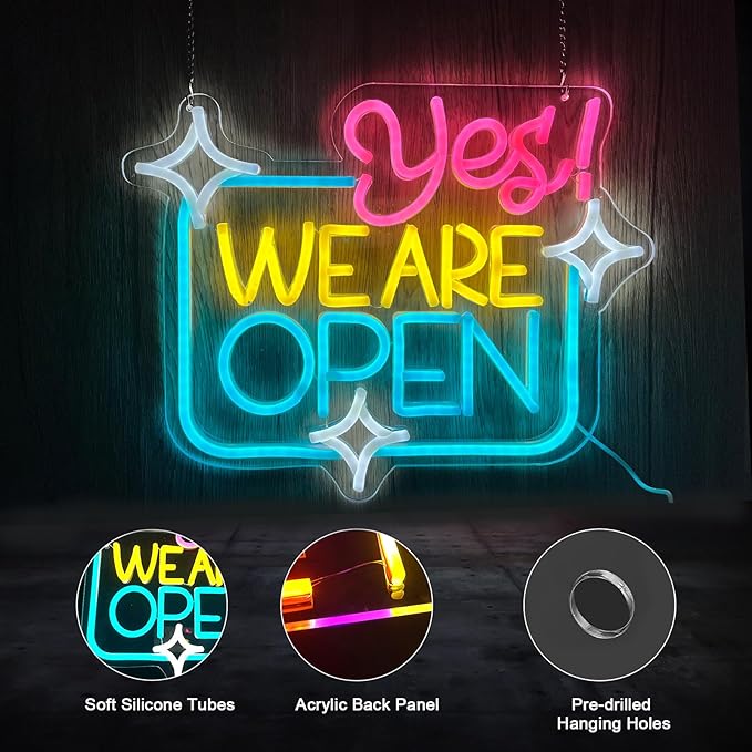 Open Signs for Business, Open Sign Led Neon Open Sign Bright Light Dimmable Led Yes We Are Open Sign for Business Window, Lighted Up Neon Sign for Wall Decor Bar Salon Coffee Stores Club Hotel