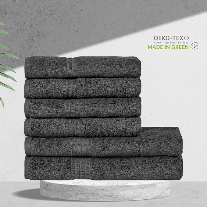HOMELOVER 6 Piece Towel Set - 100% Organic Cotton 2 Bath Towels & 4 Hand Towels - 500 GSM, Hotel & Spa Quality, Soft, Quick Dry, Highly Absorbent Bathroom Essentials (Coal Gray)