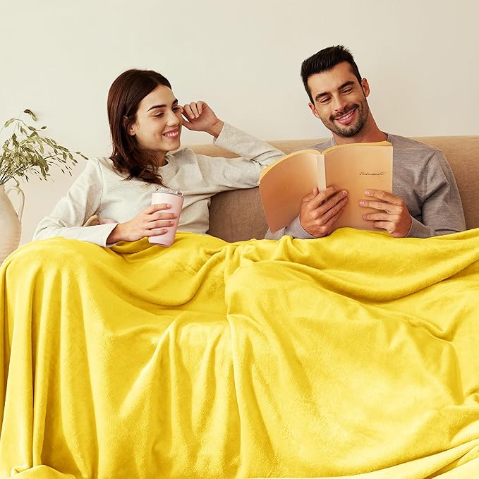 Exclusivo Mezcla Extra Large Fleece Throw Blanket for Couch, Sofa, 300GSM Super Soft and Warm Blankets, Vibrant Yellow Throw All Season Use, Cozy, Plush, Lightweight, 50x70 Inches