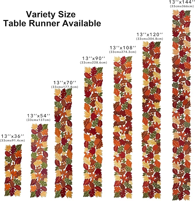 OWENIE Fall Table Runner, Thanksgiving Table Runner Extra Long 144 Inches ,Embroidered Harvest Leaves Home Decor for Autumn Season Outdoor Table Holiday Decorations, 13 x 144 inches Dresser Scarf