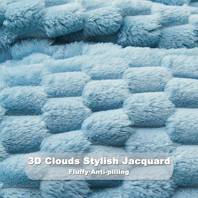 NEWCOSPLAY Super Soft King Blanket Blue Premium Silky Flannel Fleece 3D Clouds Stylish Jacquard Lightweight Bed Blanket All Season Use 350GSM (Blue, King(90"x110"))