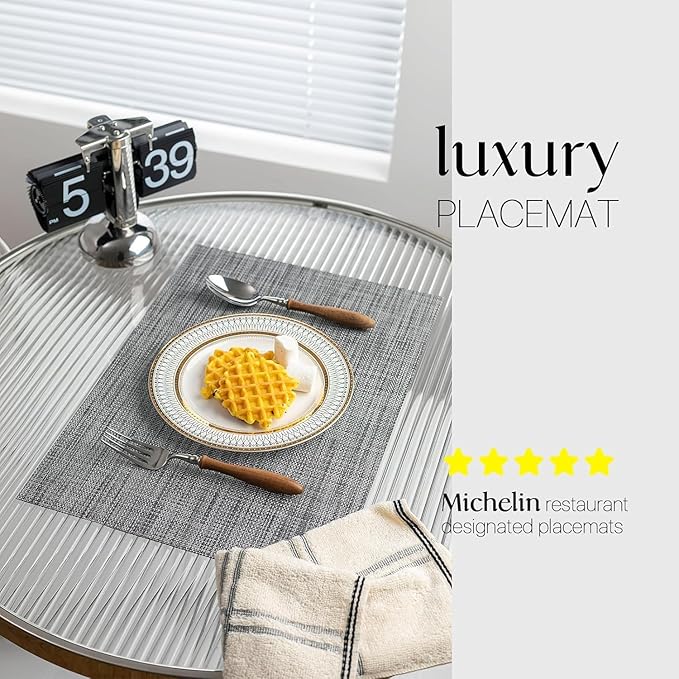 LEXMORE PVC Woven Placemats 4 PCS Wipeable Indoor/Outdoor Table Mats Washable Vinyl Place Mats for Dining Table, Set of 4-Dark Gray