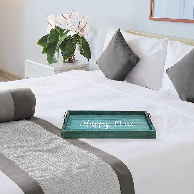 Elegant Designs HG2000-BHP Decorative Wood Serving Tray w/Handles, 15.50" x 12", Happy Place