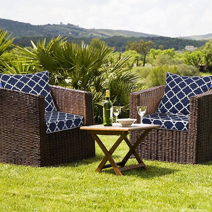 Deep Seat Cushions, Outdoor Cushions, Patio Furniture Cushions, Deep Seat & Back Cushion Patio Cushions with Rmoveable Cover for Backyard Couch Sofa Fade Resistant (22x22x3 in, Blue Plaid)