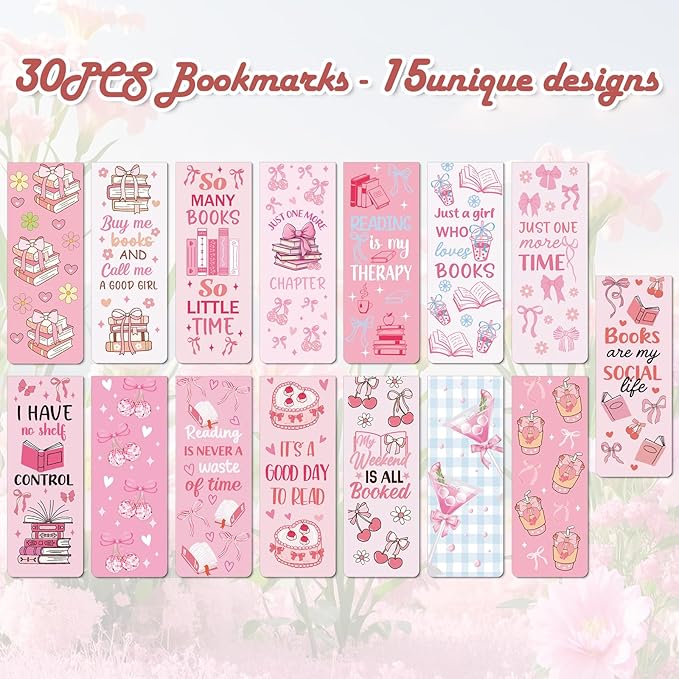 Coquete Magnetic Bookmark Gifts - 30PCS Bows Magnetic Bookmarks Pink Bow Book Marks Cute Flower Cake Cherries Page Magnets Marker Clip for Book Lovers Girls Students Teacher Reading Bookis Gift