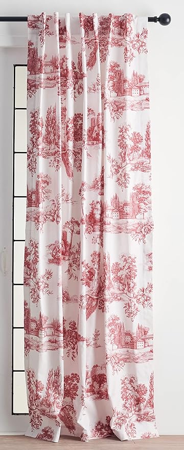 Maison d' Hermine Curtains for Living Room 100% Cotton 108 inch Length Two Panels Light Filtering Toile Curtains for Bedroom Windows with Rod and Loop Pockets Drapes (Trianon Red, 50" W x 108" L)