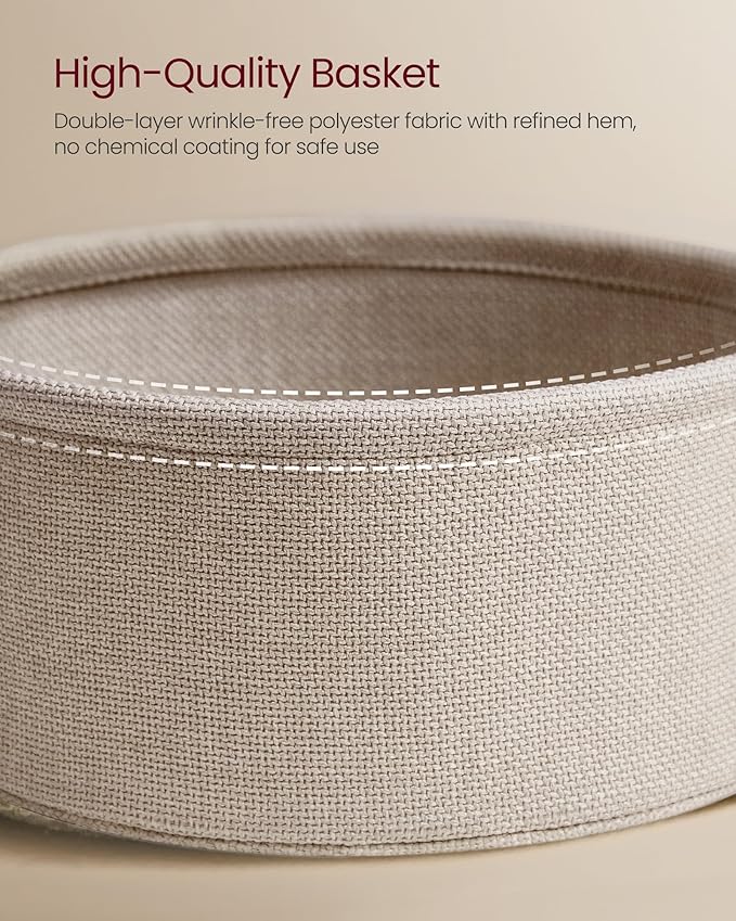 VASAGLE Coffee Table with Storage, Round Center Table for Living Room with Fabric Basket, Modern Style, Metal Frame, Matte White and Camel Brown ULCT244W10