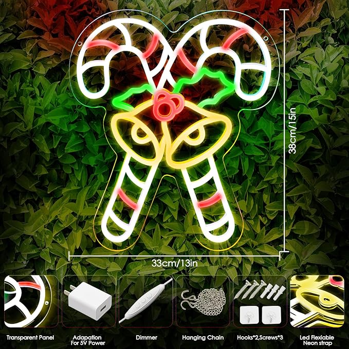 KHK Christmas Stick Neon Signs for Wall Decor Xmas LED Christmas Hat LED Sign, USB Powered Dimmable Switch for Indoor Party Kids Bedroom Wedding Bar Pub Club Birthday Party Gift(15 * 13in)